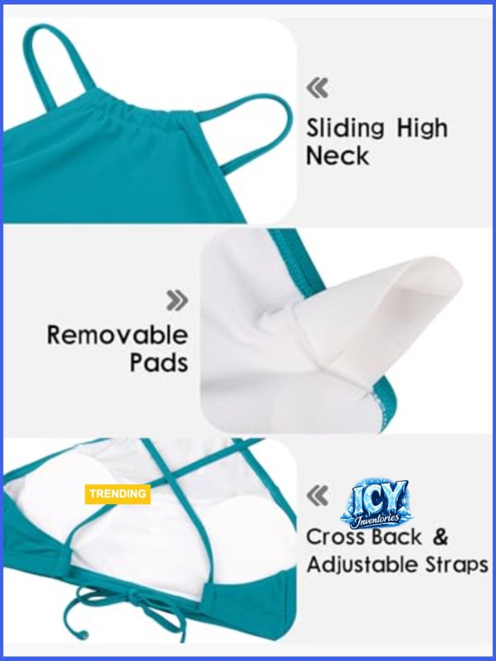 High Neck Bikini Set with Adjustable Straps Cross Back Removable Paddings - Picture 4 of 7